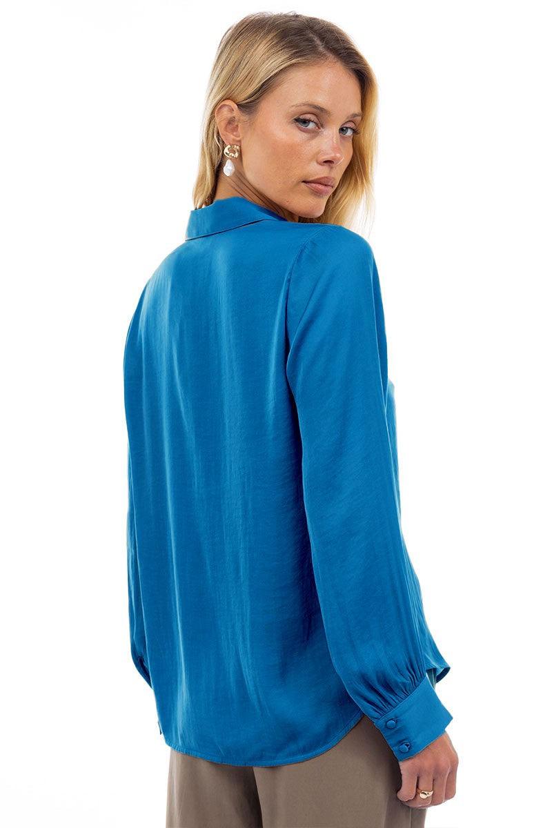 silky satin blouses colorful tops at houston texas boutique long sleeve dressy tops blue