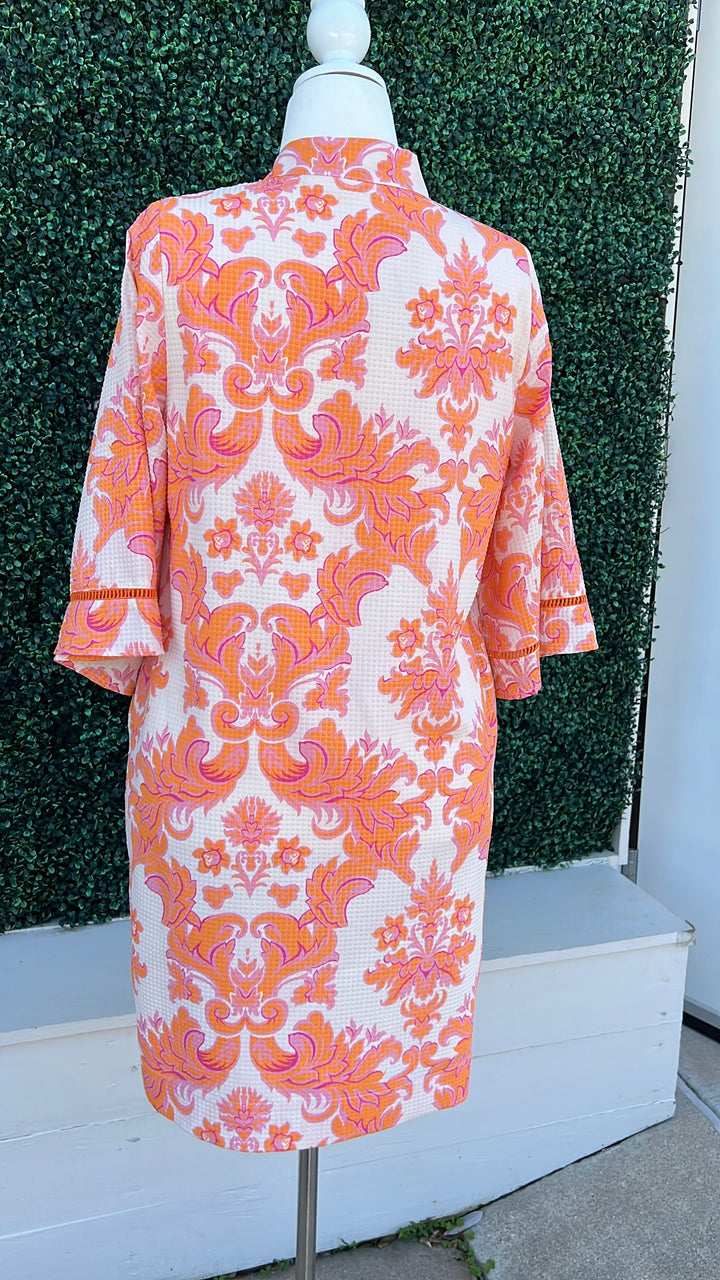 textured Orange and Pink Paisley Print Dress Quality Women&