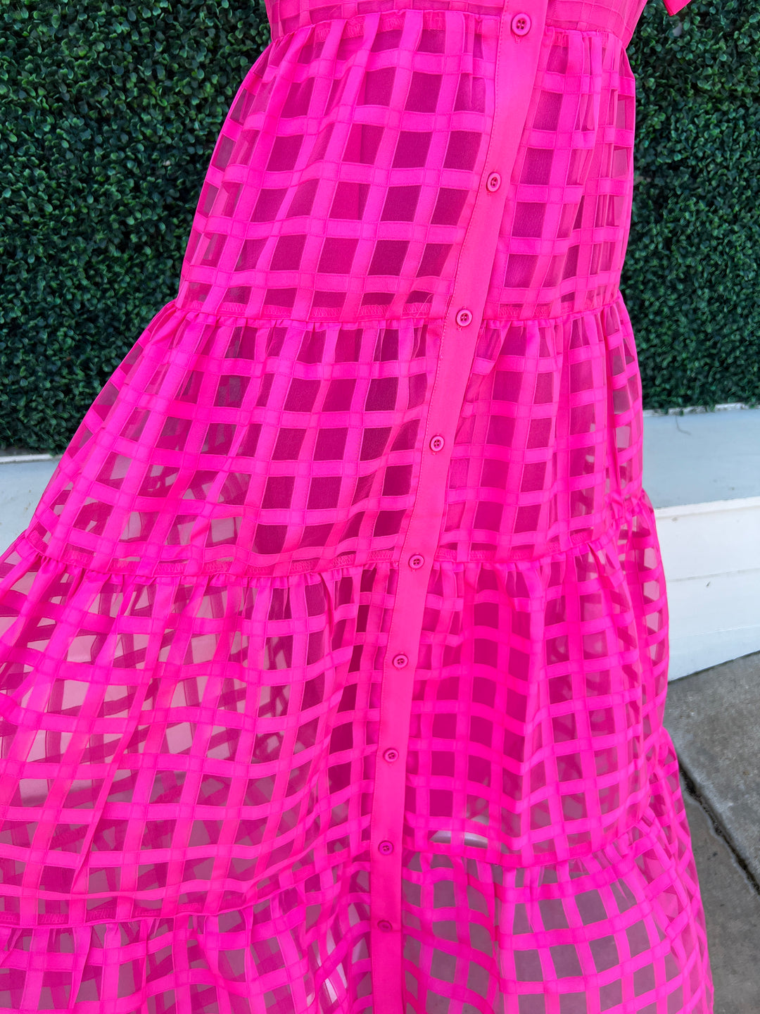 tiered Sheer hot  Pink Check Maxi High End Women&