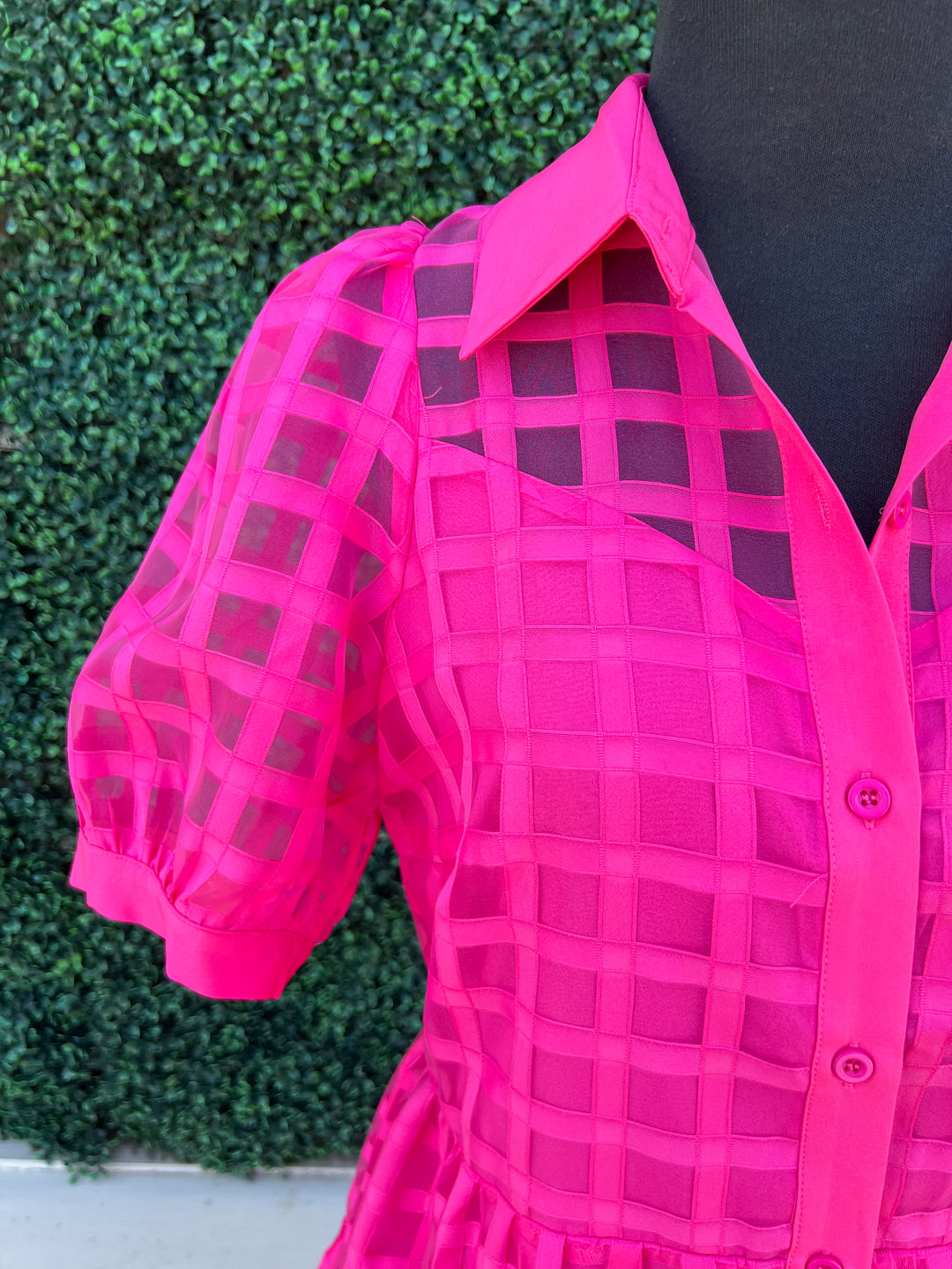 tiered Sheer hot  Pink Check Maxi High End Women&