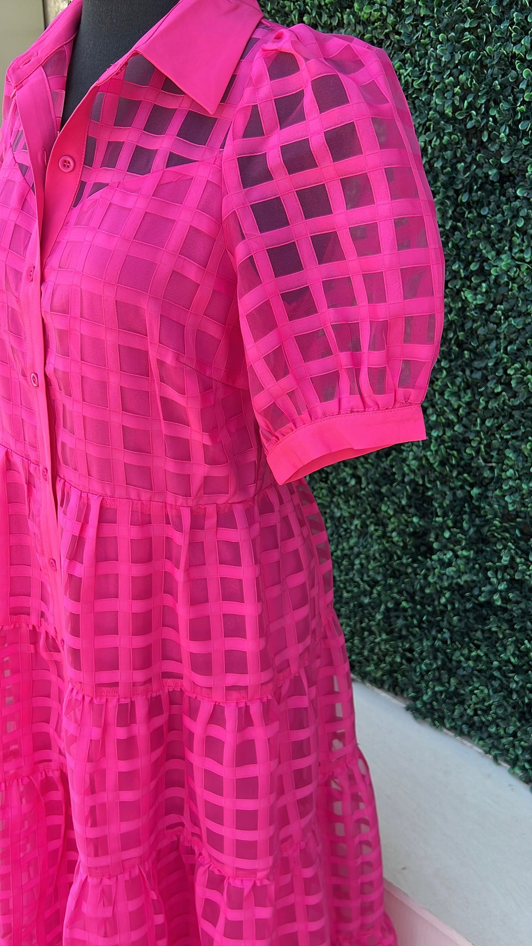 tiered Sheer hot  Pink Check Maxi High End Women&