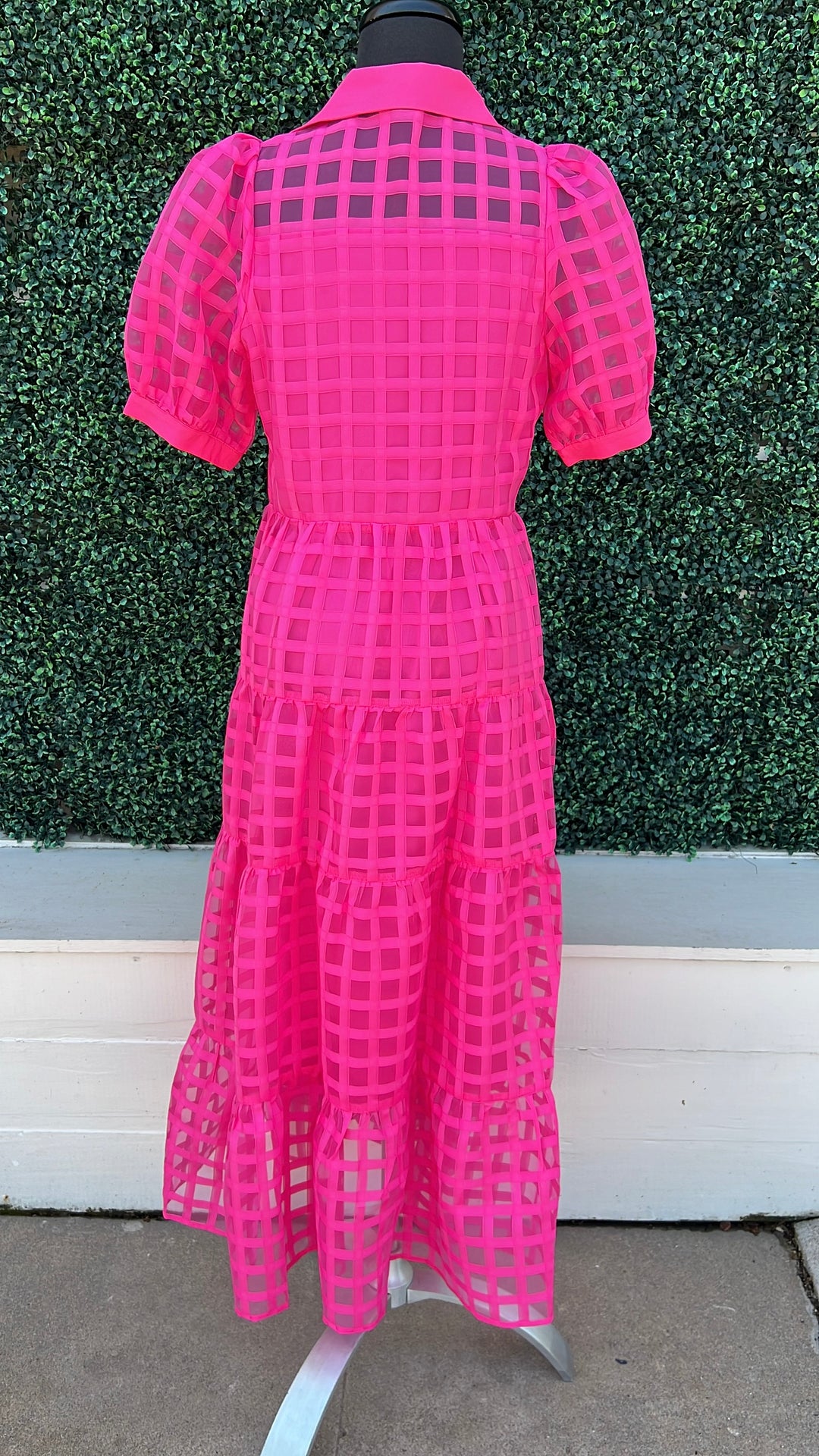 tiered Sheer hot  Pink Check Maxi High End Women&