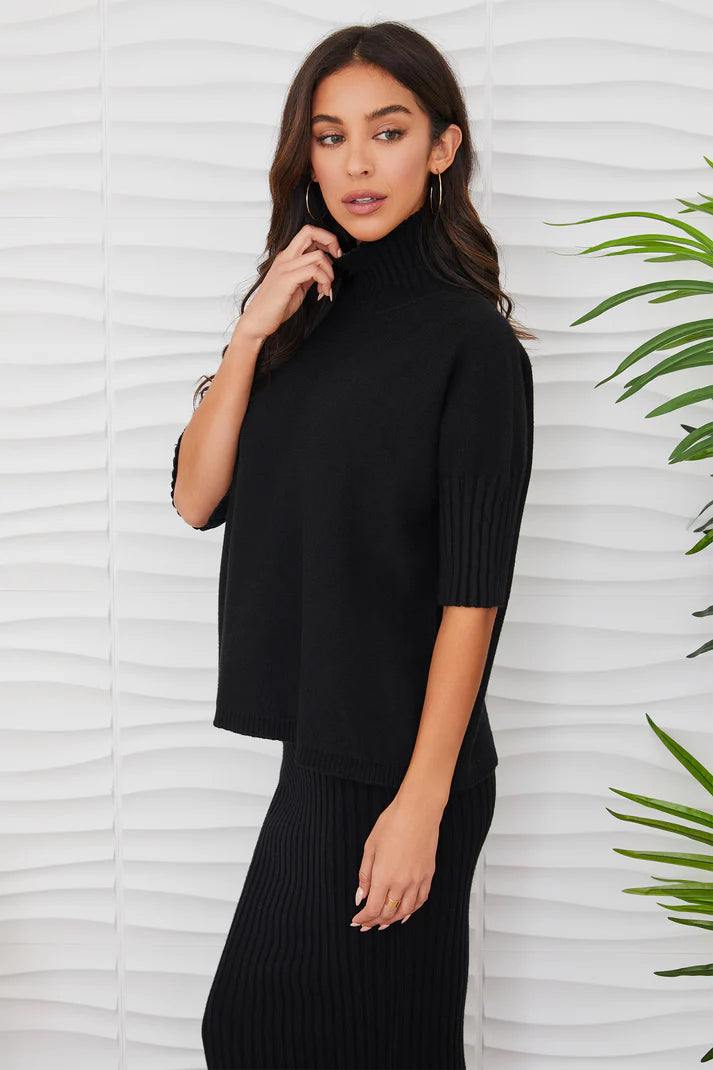 turtle_neck_short_sleeve_sweater_in_black Milio Milano Inc knitwear boutique trendy with matching pants