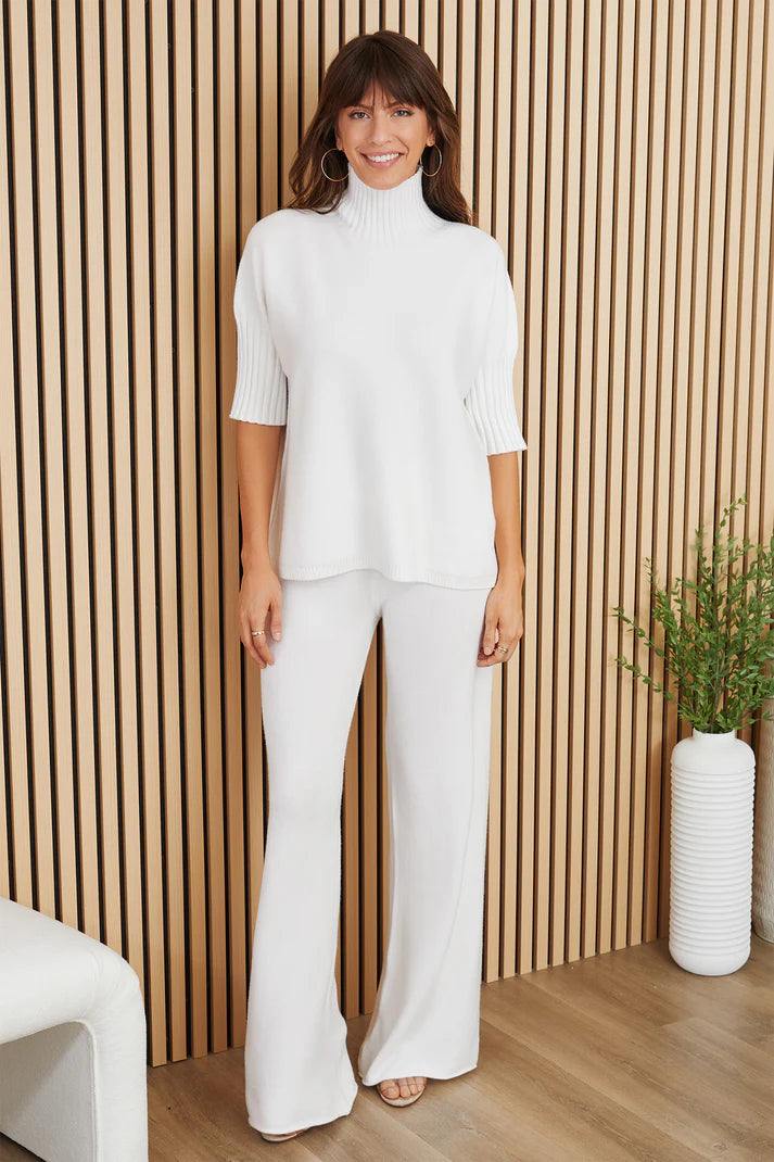 turtle_neck_short_sleeve_sweater_in_white Milio Milano Inc knitwear boutique trendy with matching pants