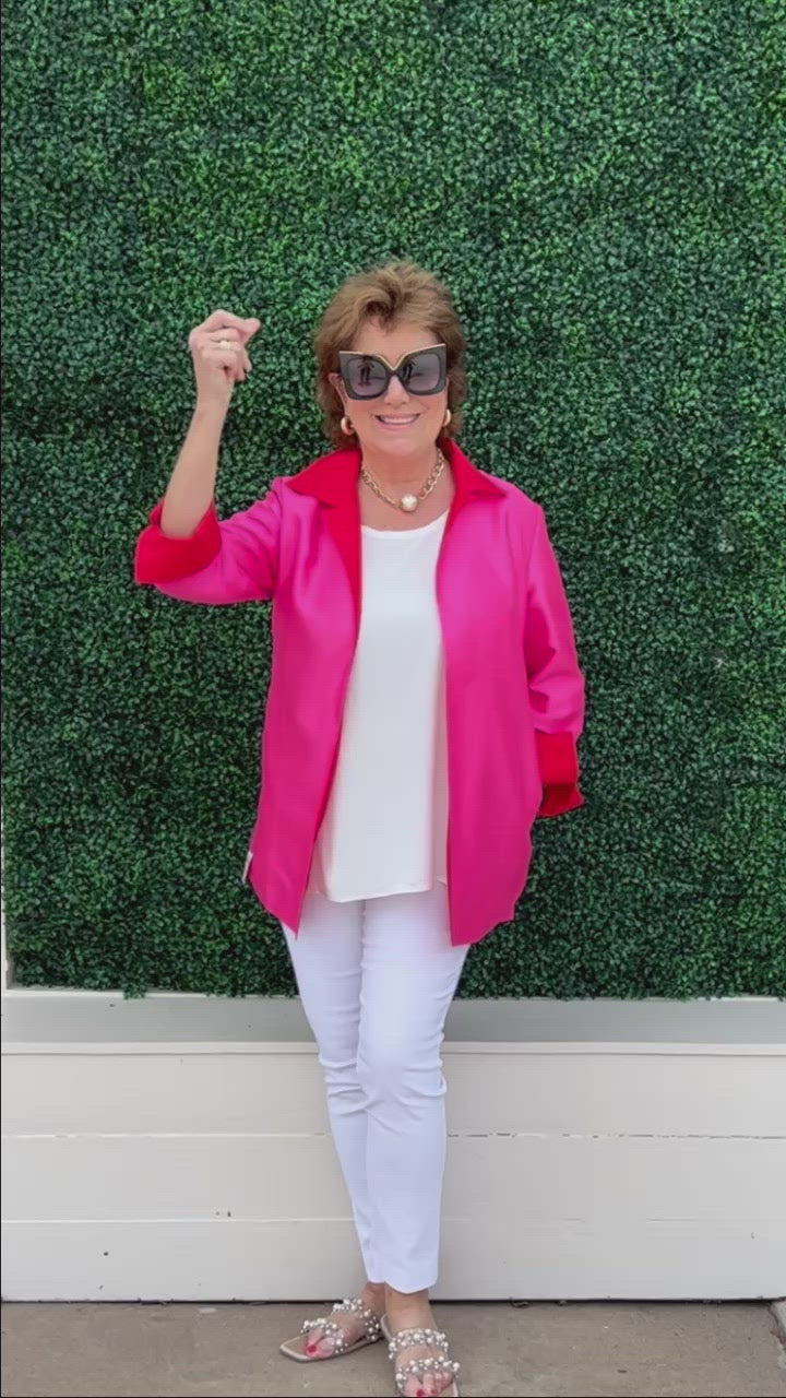 white dress boutique and colorful blazer to style the dress with
